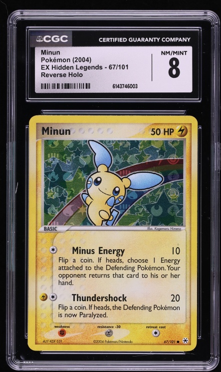 2004 Pokemon EX Hidden Legends Reverse Holo Minun #67 CGC 8 NM-MT