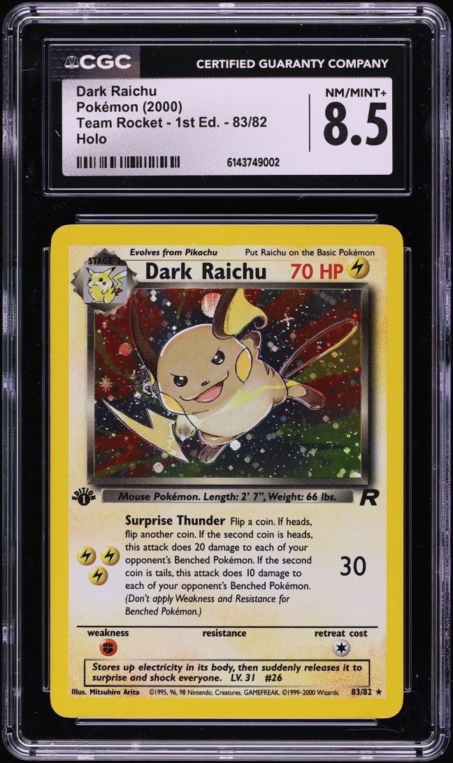 2000 Pokemon Team Rocket 1st Edition Holo Dark Raichu #83 CGC 8.5 NM-MT+