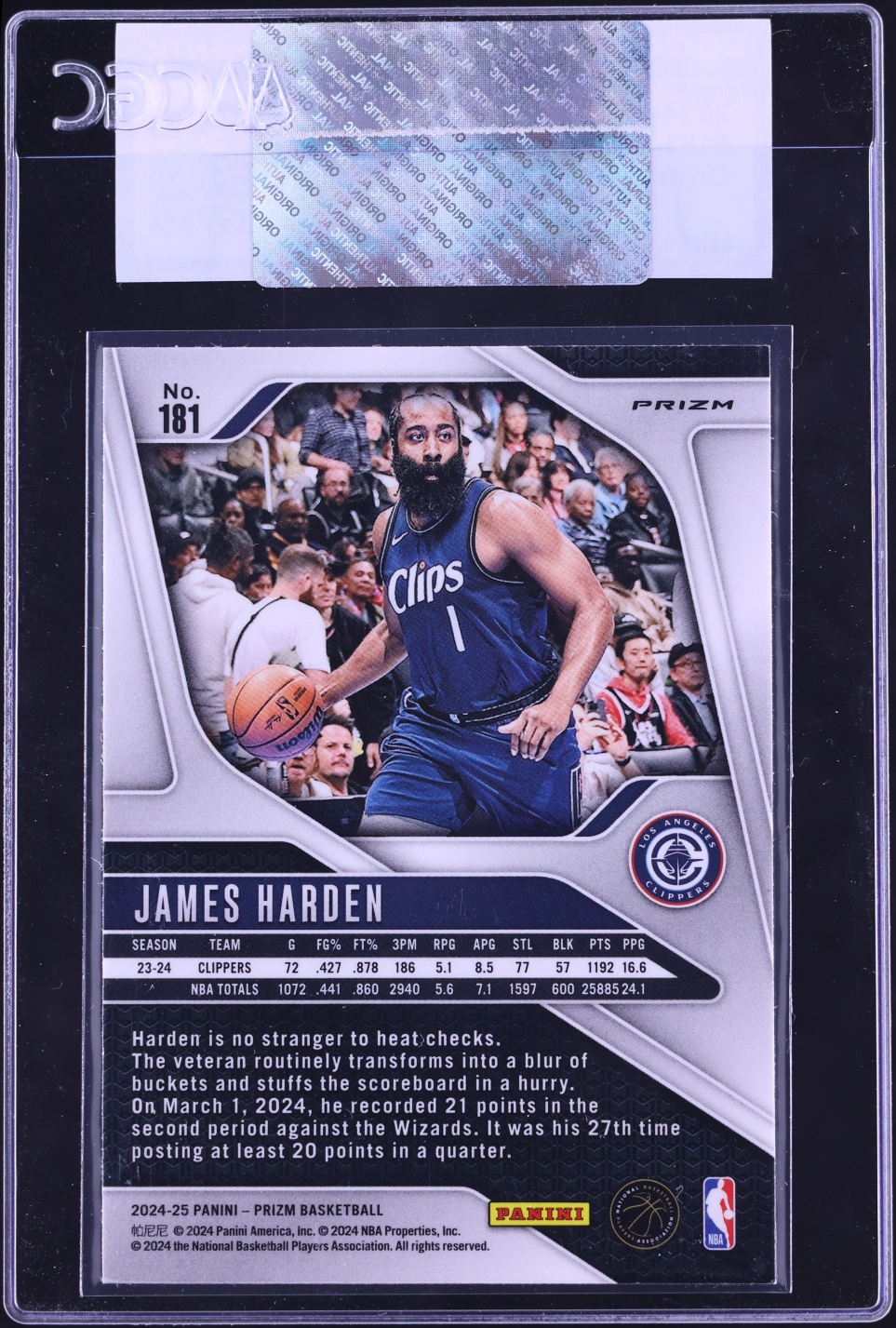 2024 Panini Prizm Orange Ice James Harden #181 CGC AUTH