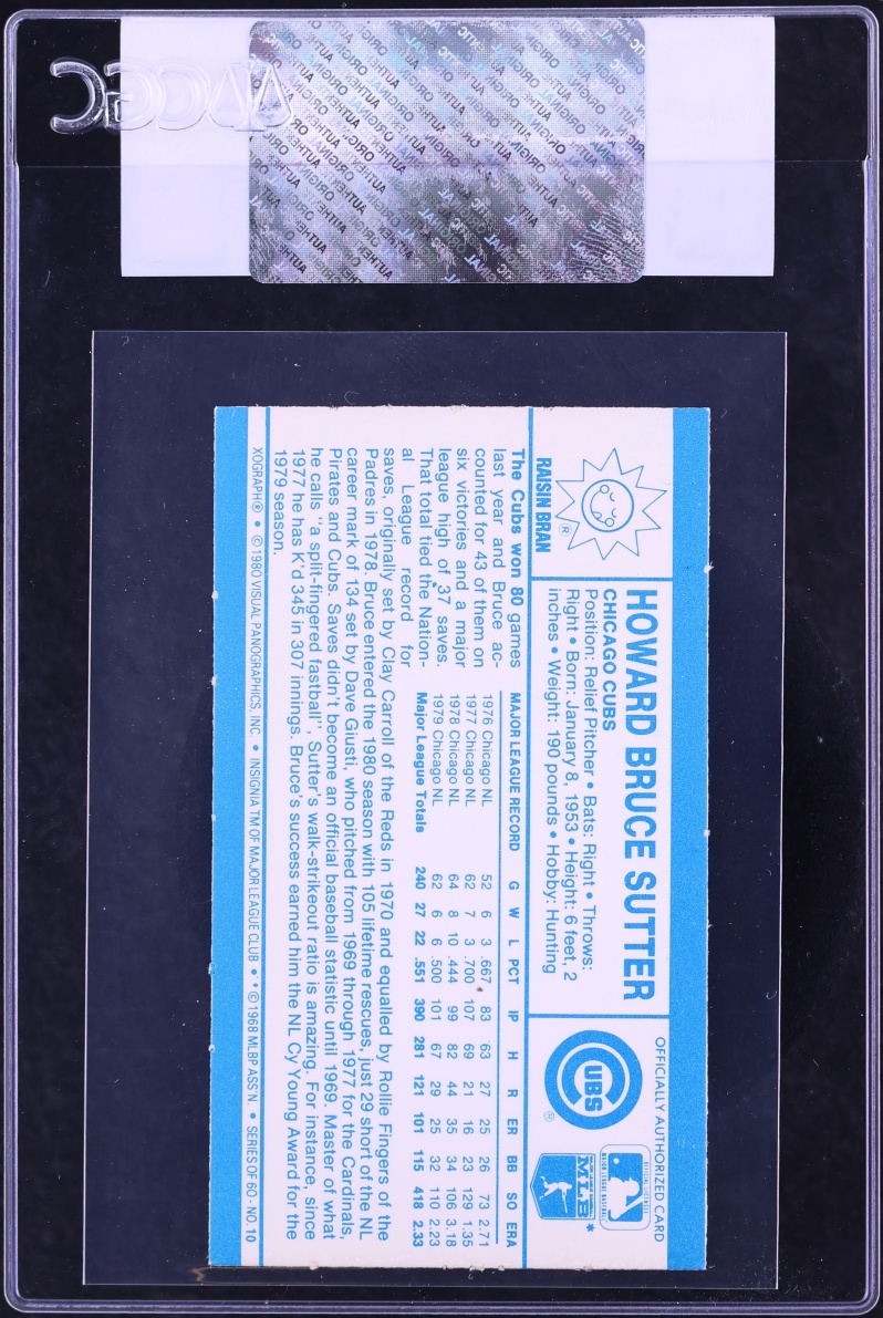 1980 Kellogg's Bruce Sutter #10 CGC AUTH