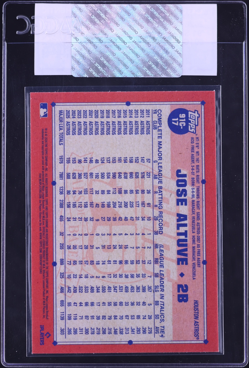 2026 Topps Chrome '91 Silver Pack Jose Altuve #91C-17 CGC AUTH