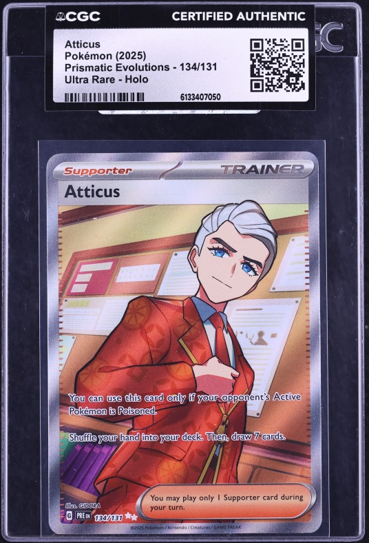 2025 Pokemon Scarlet & Violet Prismatic Evolutions Full Art Atticus #134 CGC AUTH