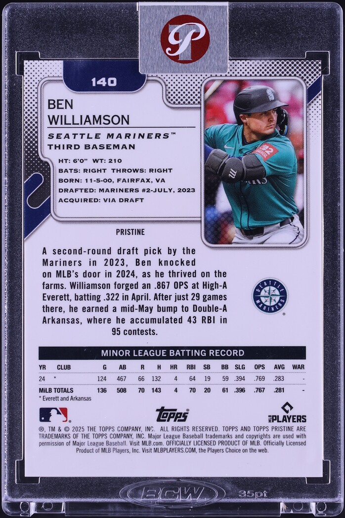 2025 Topps Pristine Gold Refractor Ben Williamson ROOKIE /50 #140