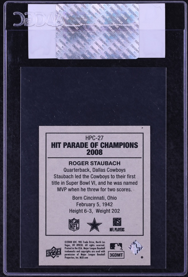 2008 Upper Deck Goudey Hit Parade Of Champions Roger Staubach #HPC-27 CGC AUTH