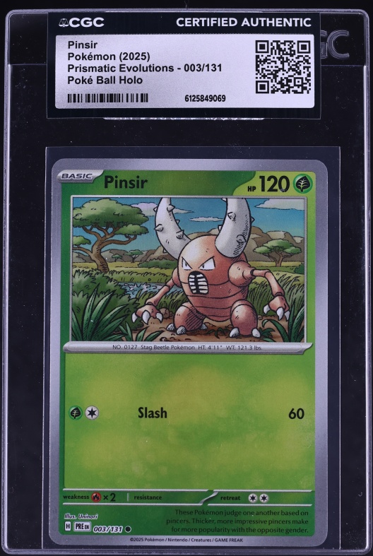 2025 Pokemon Scarlet & Violet Prismatic Evolutions Poke Ball Holo Pinsir #3 CGC AUTH