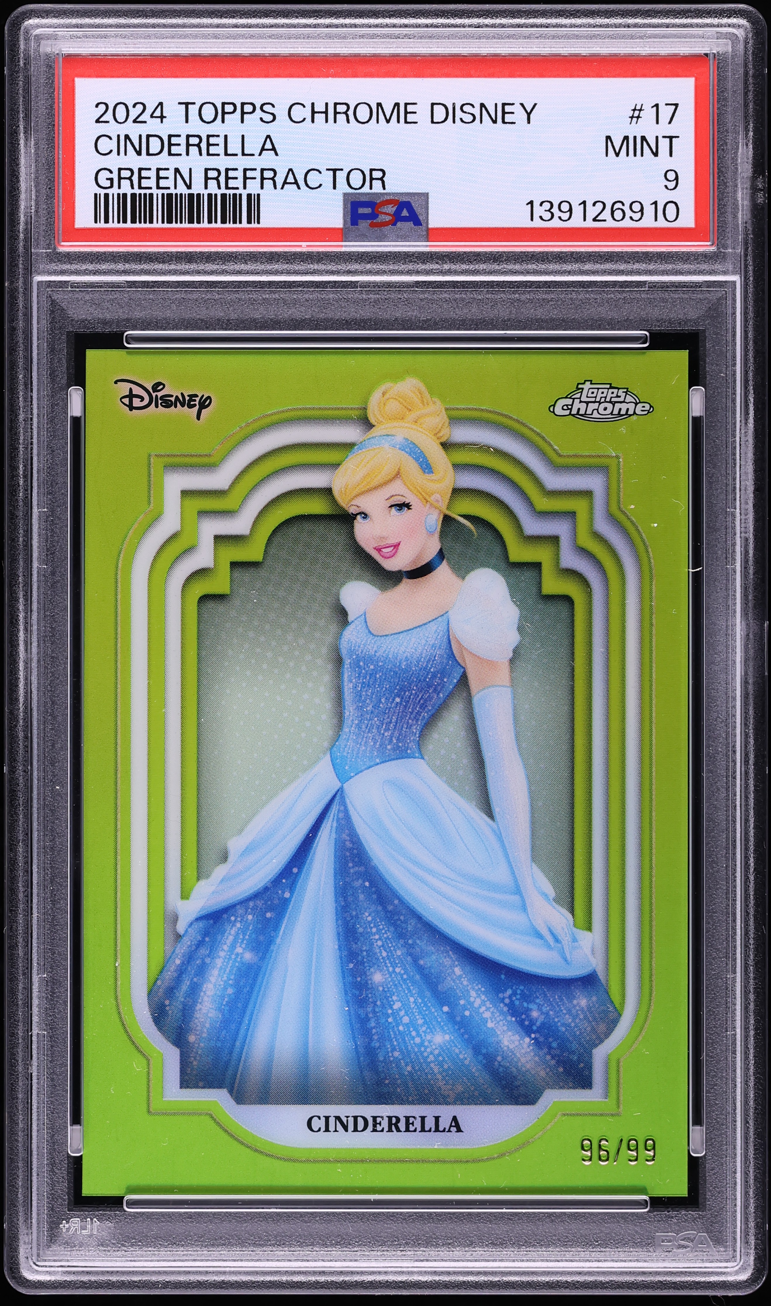 2024 Topps Chrome Disney Green Refractor Cinderella /99 #17 PSA 9