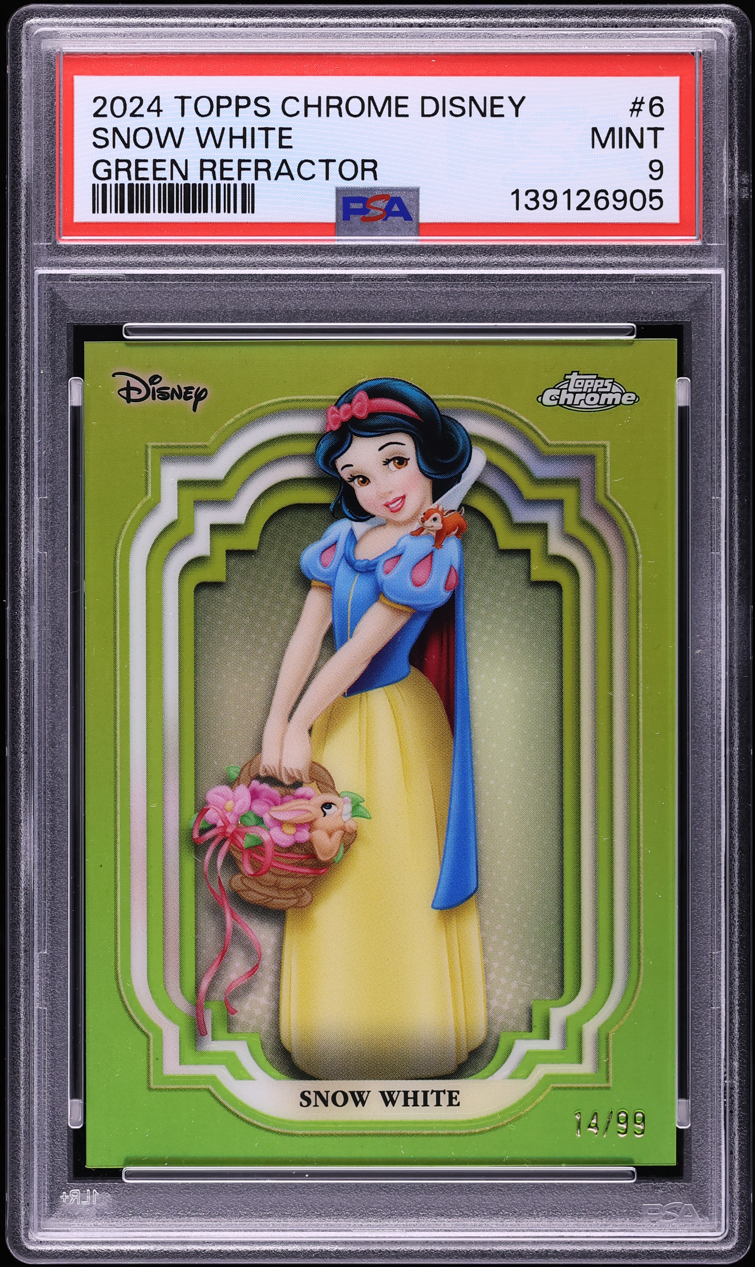2024 Topps Chrome Disney Green Refractor Snow White /99 #6 PSA 9