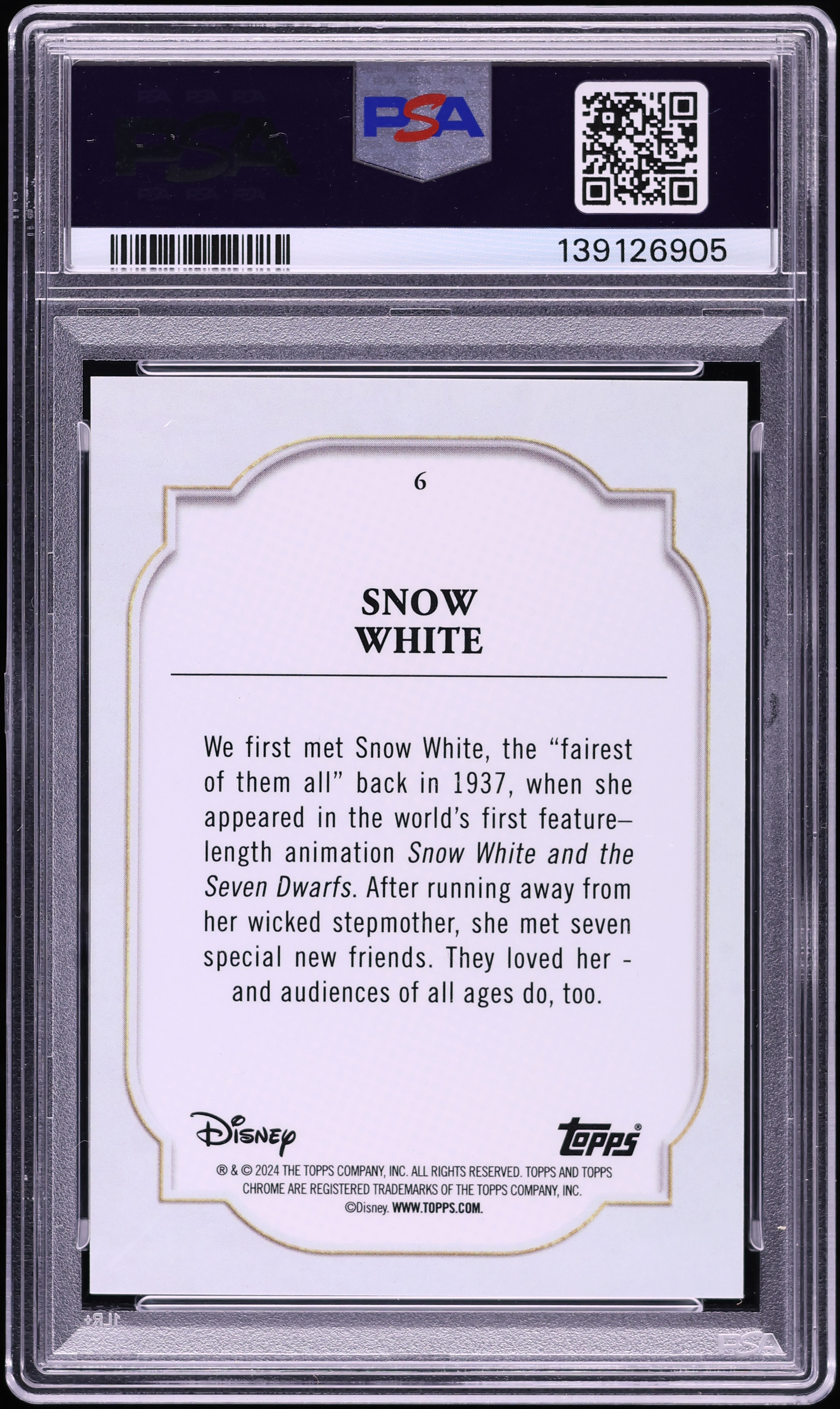 2024 Topps Chrome Disney Green Refractor Snow White /99 #6 PSA 9