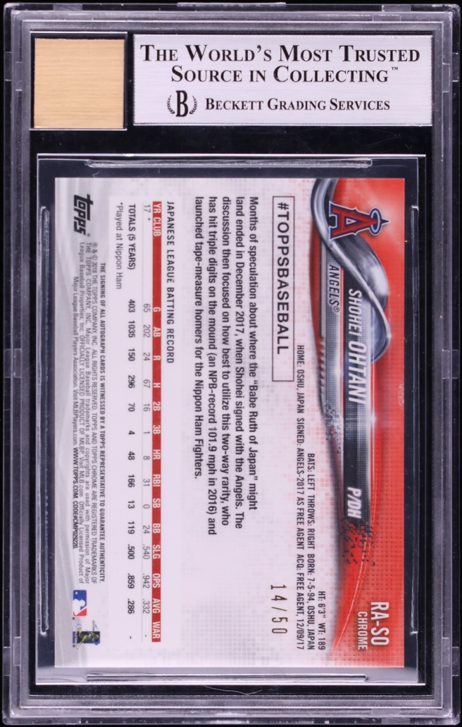 2018 Topps Chrome Gold Refractor Shohei Ohtani ROOKIE AUTO /50 #RA-SO BGS 8.5 NM-MT+