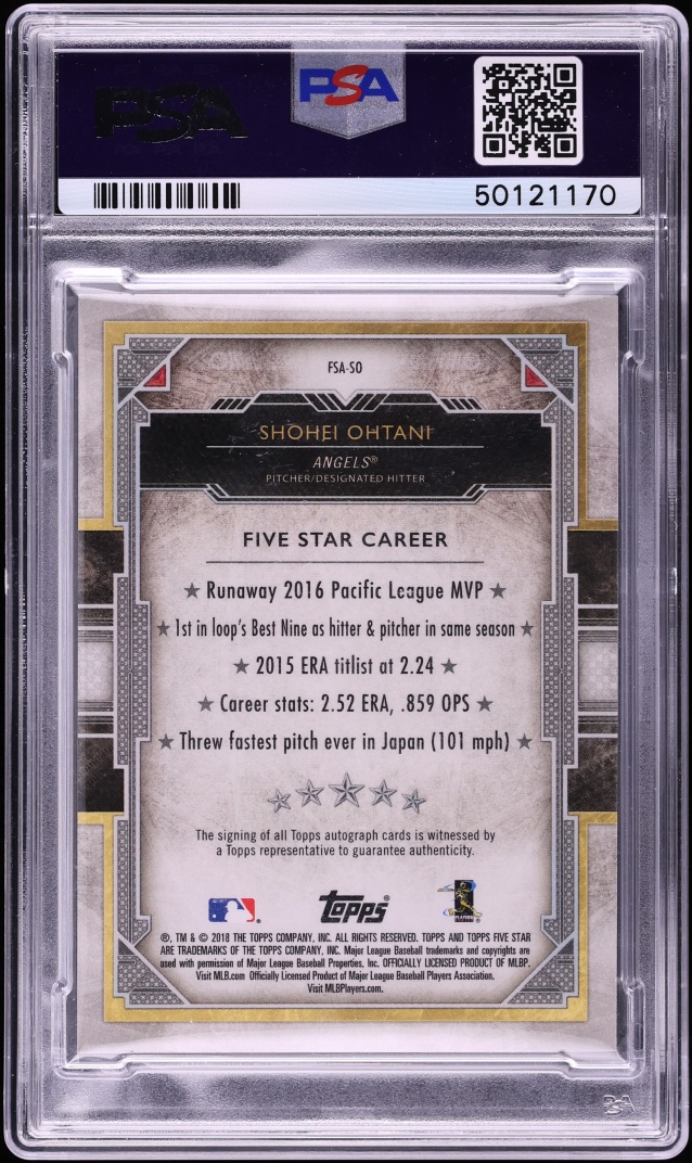 2018 Topps Five Star Gold Shohei Ohtani ROOKIE AUTO /10 #FSA-SO PSA 9 MINT