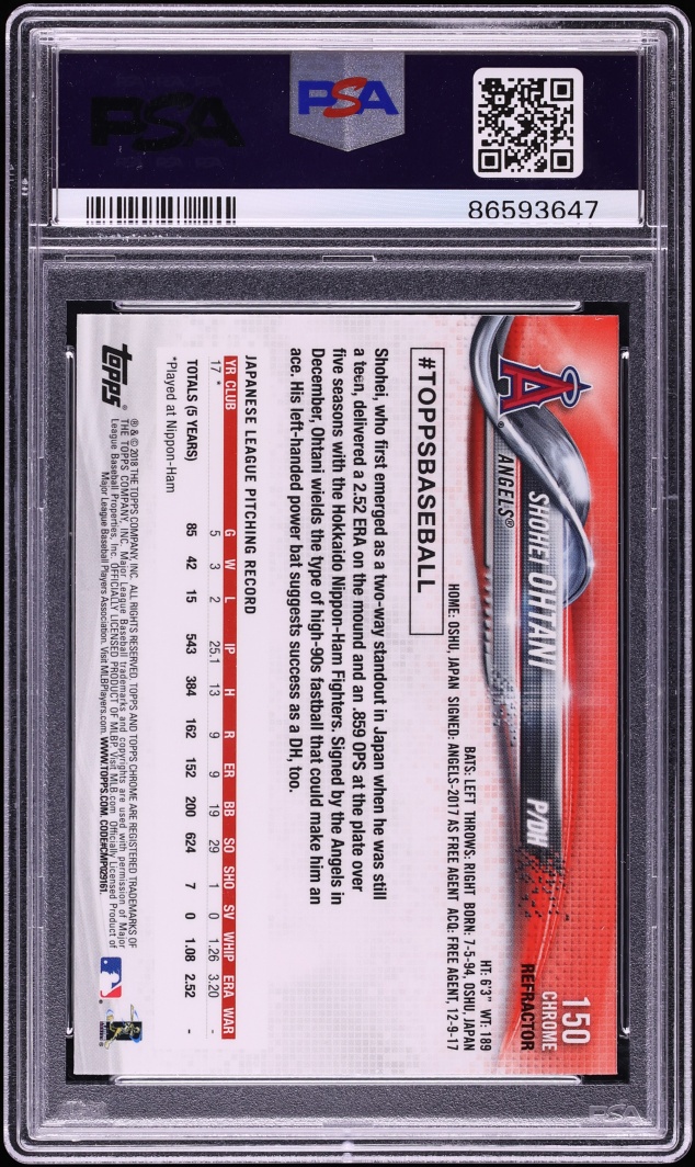 2018 Topps Chrome Pitching Sepia Refractor Shohei Ohtani ROOKIE #150 PSA 10 GEM MINT