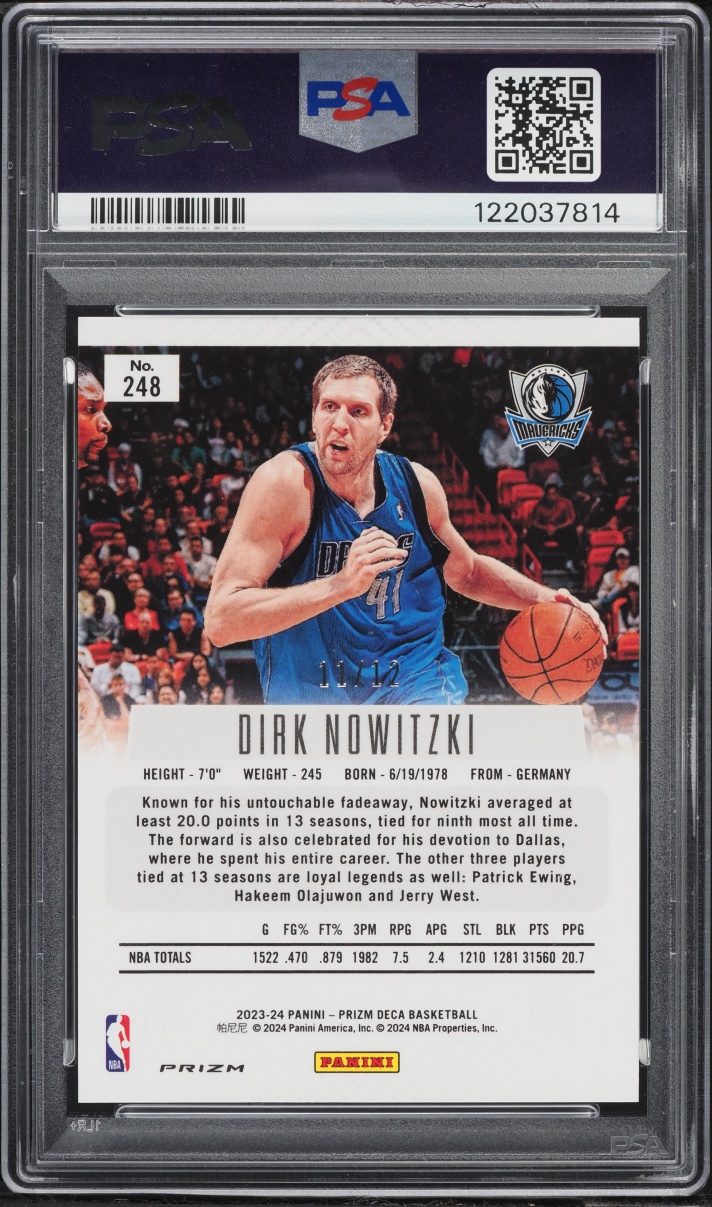 2023 Panini Prizm Deca Green Shimmer FOTL Dirk Nowitzki /12 #248 PSA 10 GEM MINT