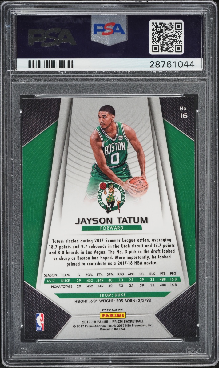 2017 Panini Prizm Silver Jayson Tatum ROOKIE #16 PSA 10 GEM MINT