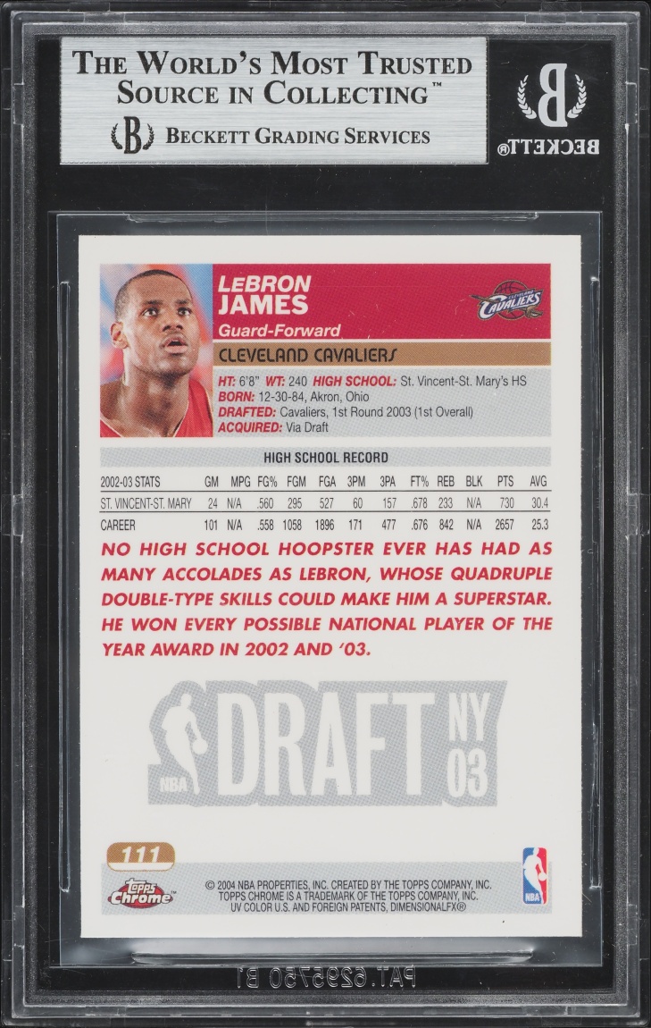 2003 Topps Chrome LeBron James ROOKIE #111 BGS 9 MINT
