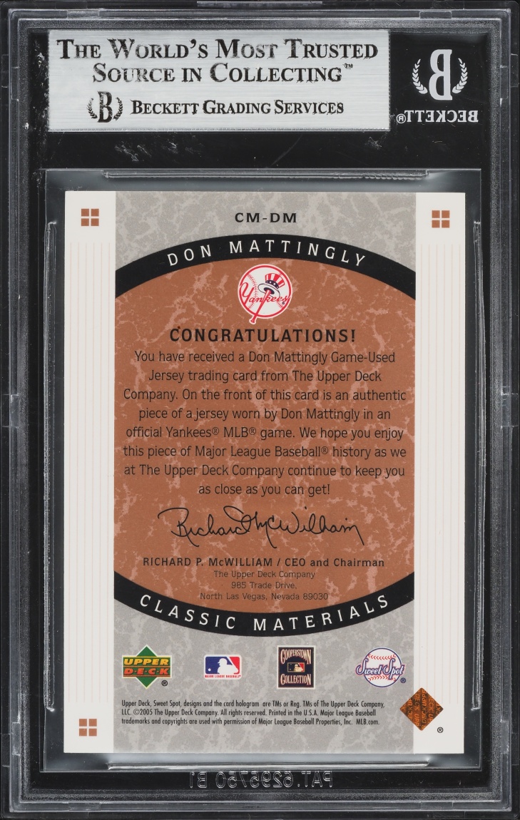 2005 Sweet Spot Classic Don Mattingly PATCH #CM-DM BGS 9 MINT