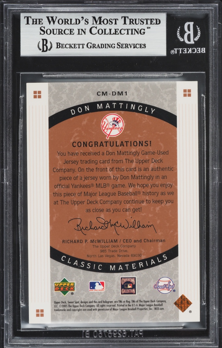 2005 Sweet Spot Classic Don Mattingly Hitting PATCH #CM-DM1 BGS 9 MINT