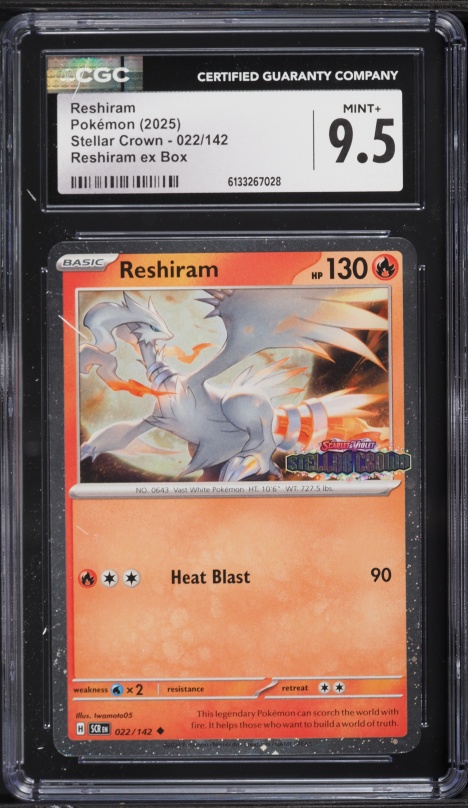2025 Pokemon Scarlet & Violet Stellar Crown Reshiram ex Box Reshiram #22 CGC 9.5 MINT+