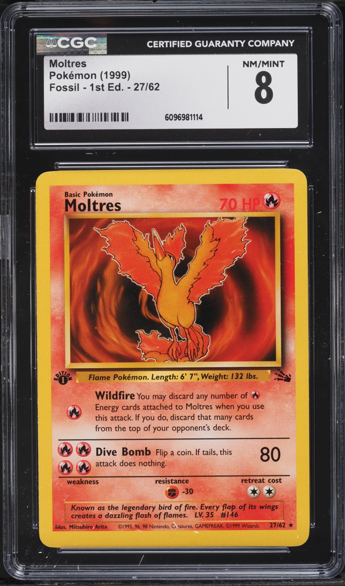 1999 Pokemon Fossil 1st Edition Moltres #27 CGC 8 NM-MT