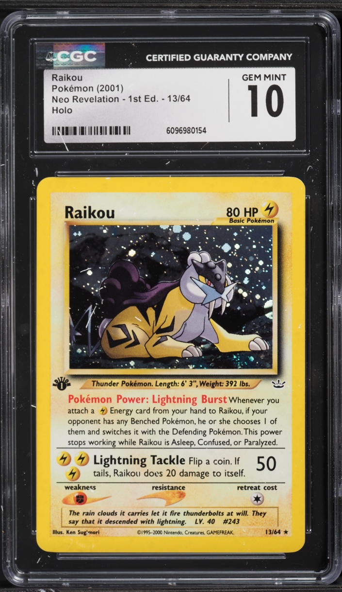 2001 Pokemon Neo Revelation 1st Edition Holo Raikou #13 CGC 10 GEM MINT