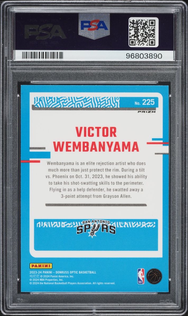 2023 Donruss Optic Purple Shock Victor Wembanyama ROOKIE #225 PSA 10 GEM MINT