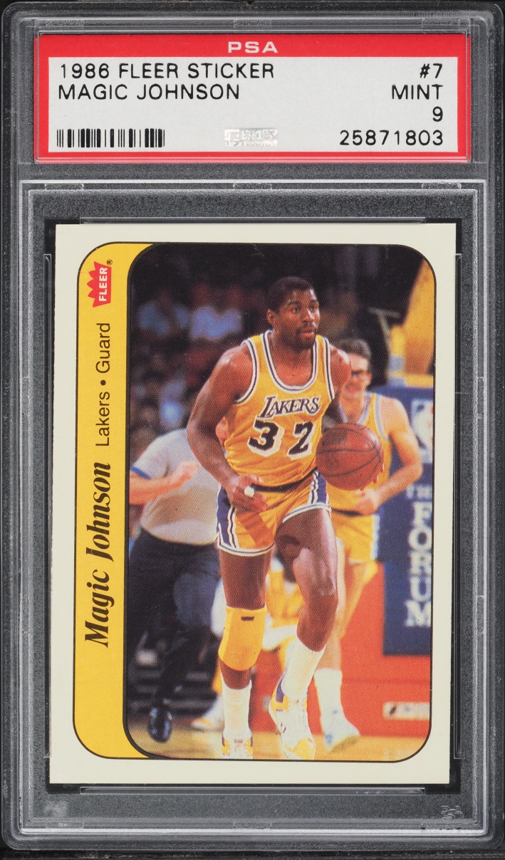 1986 Fleer Sticker Basketball Magic Johnson #7 PSA 9 MINT