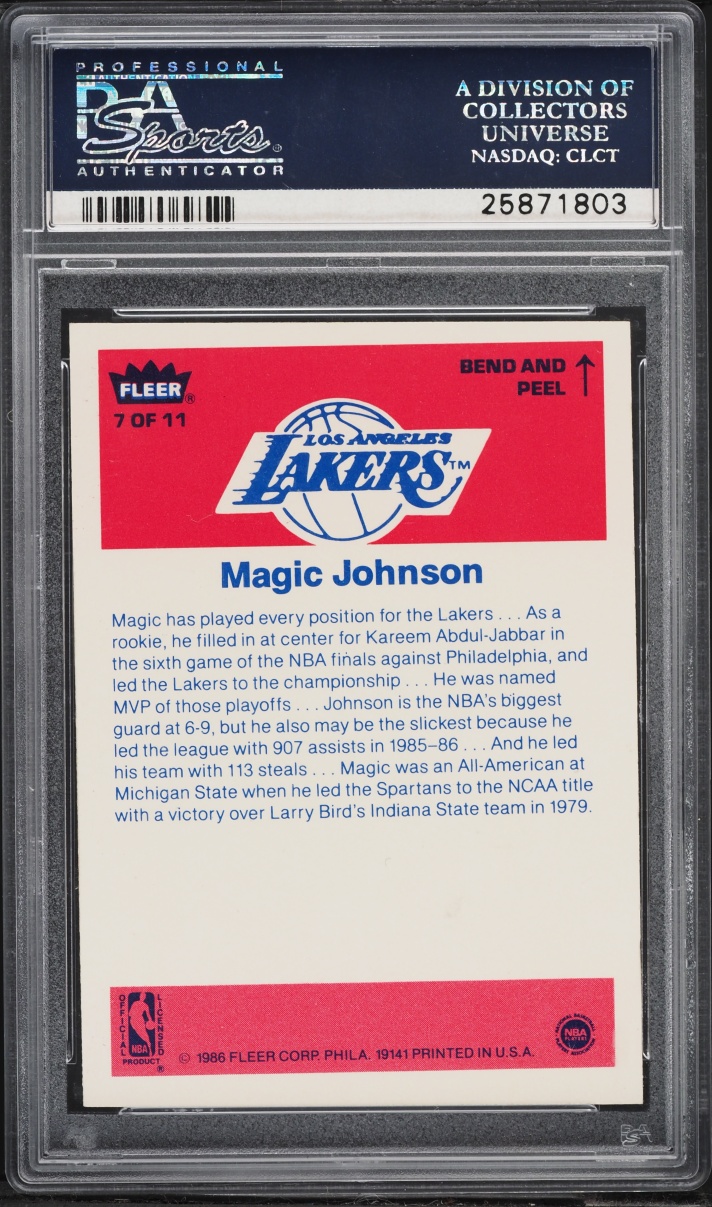 1986 Fleer Sticker Basketball Magic Johnson #7 PSA 9 MINT