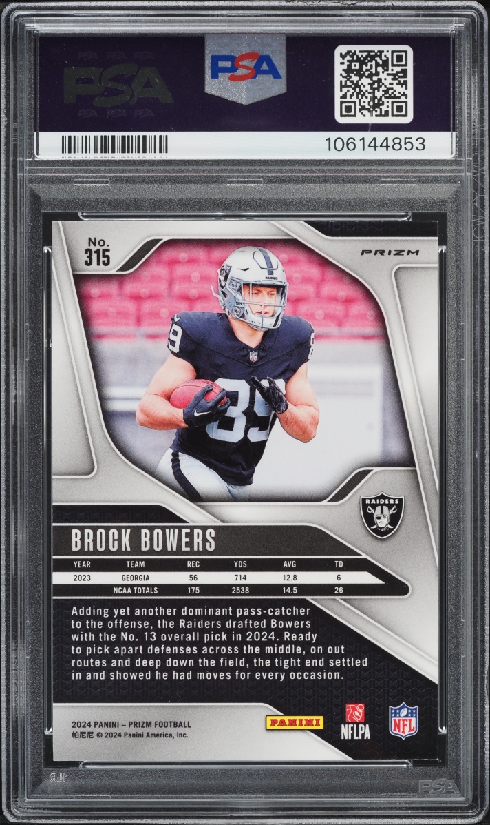 2024 Panini Prizm Silver Brock Bowers ROOKIE #315 PSA 10 GEM MINT