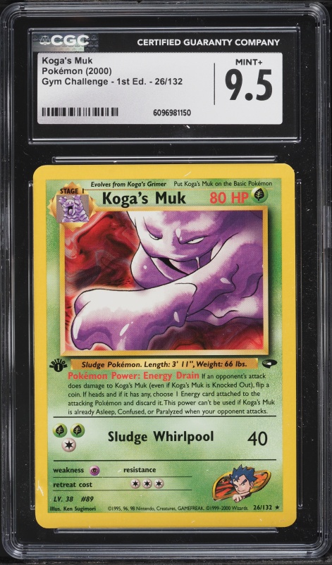 1999 muk pokemon card Japanese Gym 2 Challenge From The Darkness Koga's #89 CGC 8.5 NM-MT+ on Fanatics Collect or Paralyzed when your opponent attacks Underrated Pokemon = MUK! He