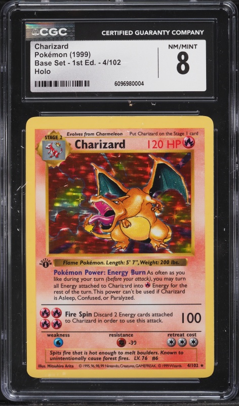 1999 Pokemon Base Set Shadowless 1st Edition Holo Charizard #4 CGC 8