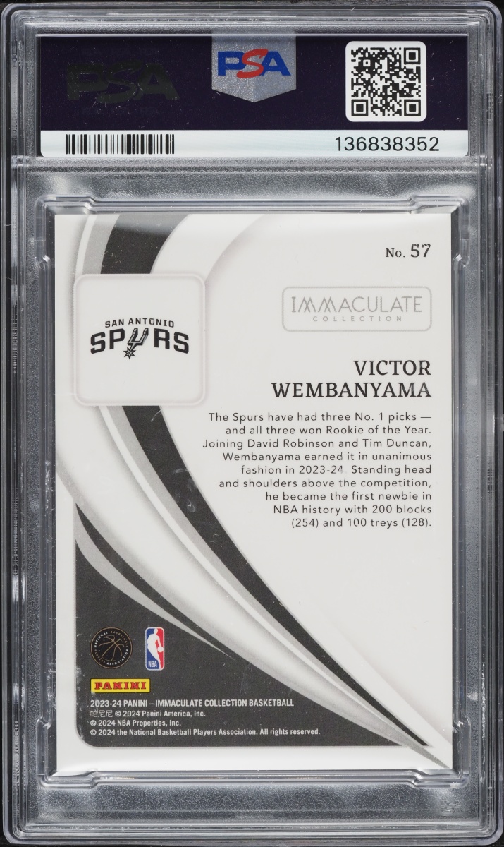 2023 Immaculate Collection Red Victor Wembanyama ROOKIE /49 #57 PSA 8 NM-MT