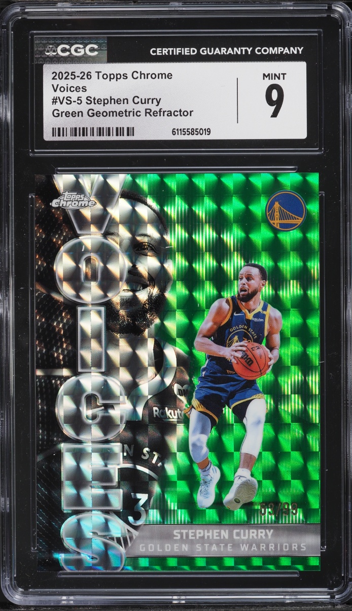 2025 Topps Chrome Voices Green Geometric Refractor Stephen Curry /99 #VS-5 CGC 9 MINT