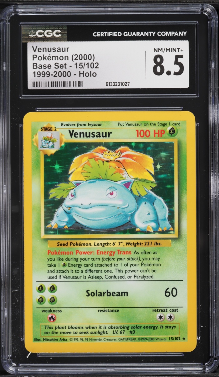 2000 Pokemon Base Set Holo Venusaur #15 CGC 8.5 NM-MT+