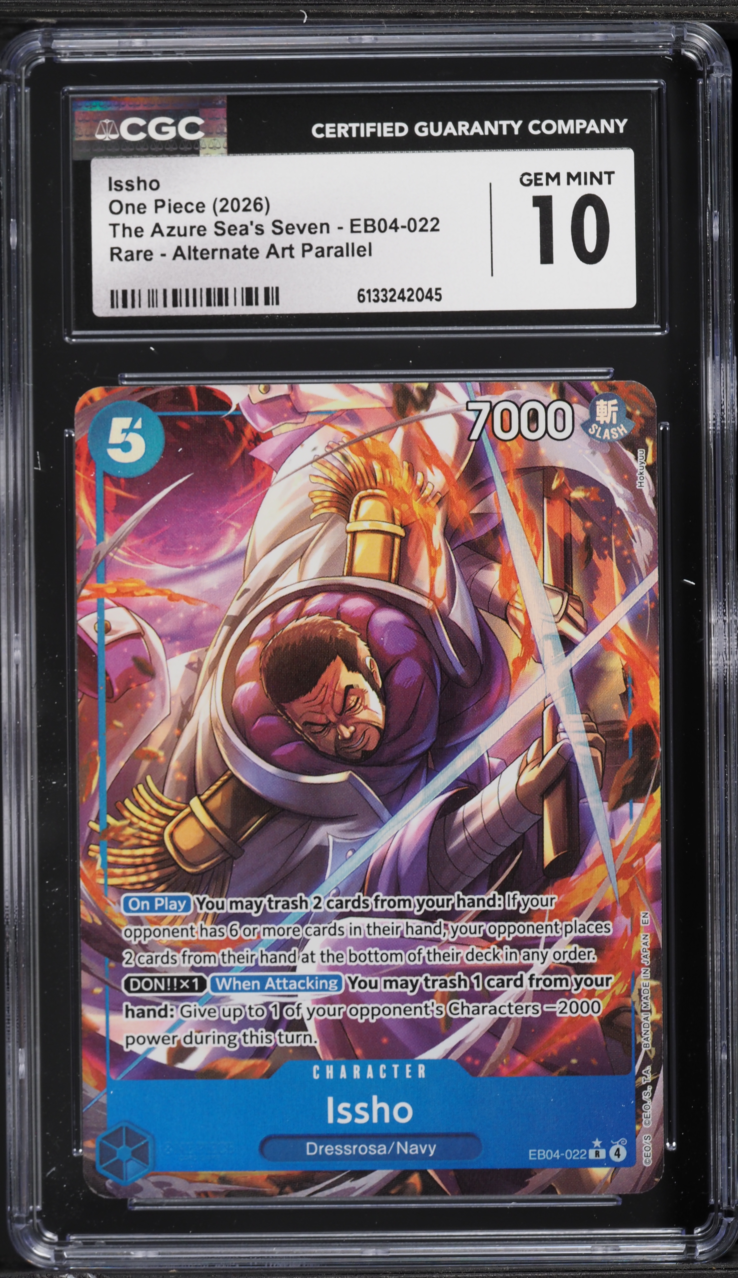 issho one piece card game 2026 The Azure Sea's Seven Alt Art #EB04-022 CGC 10 GEM MINT on Fanatics Collect 9000 [DON Rob Lucci VS Issho -