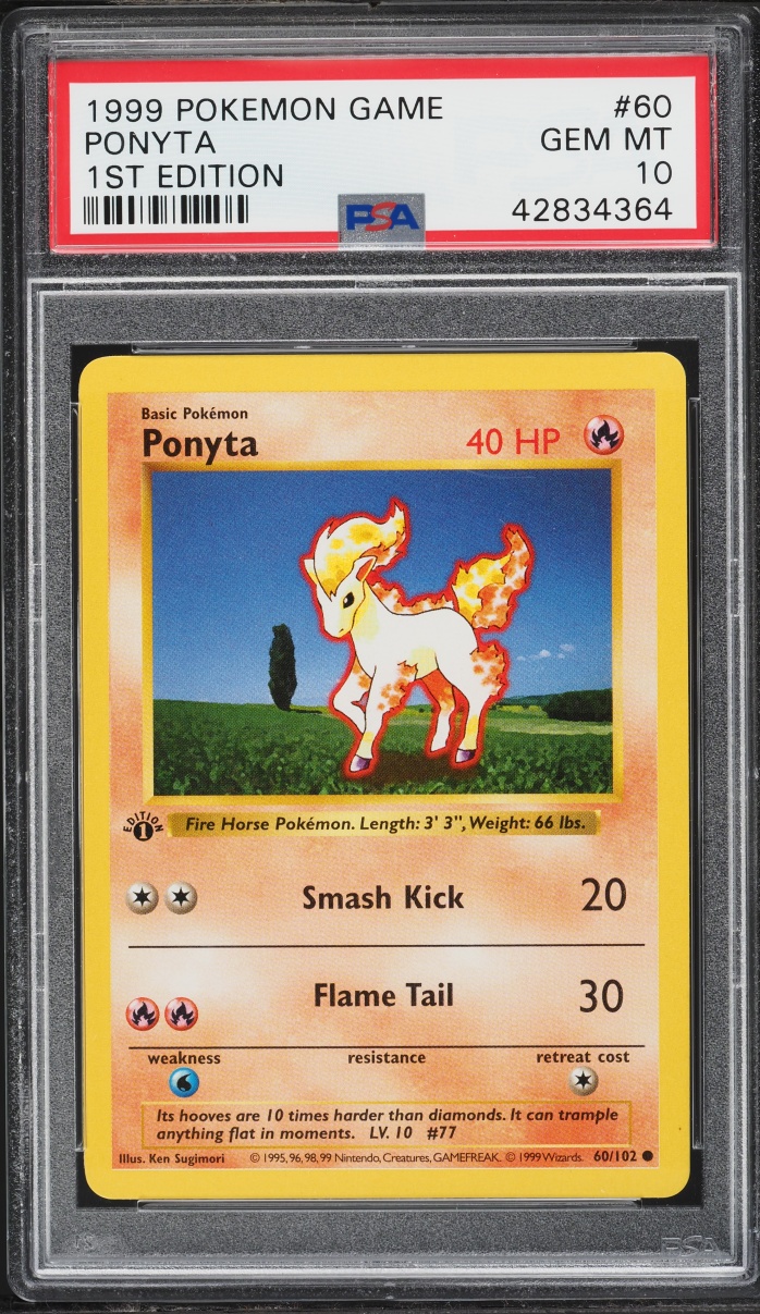 1999 Pokemon Base Set Shadowless 1st Edition Ponyta #60 PSA 10 GEM MINT