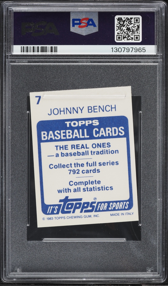1983 Topps Stickers Johnny Bench #7 PSA 8 NM-MT
