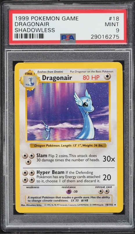 1999 Pokemon Base Set Shadowless Dragonair #18 PSA 9 MINT