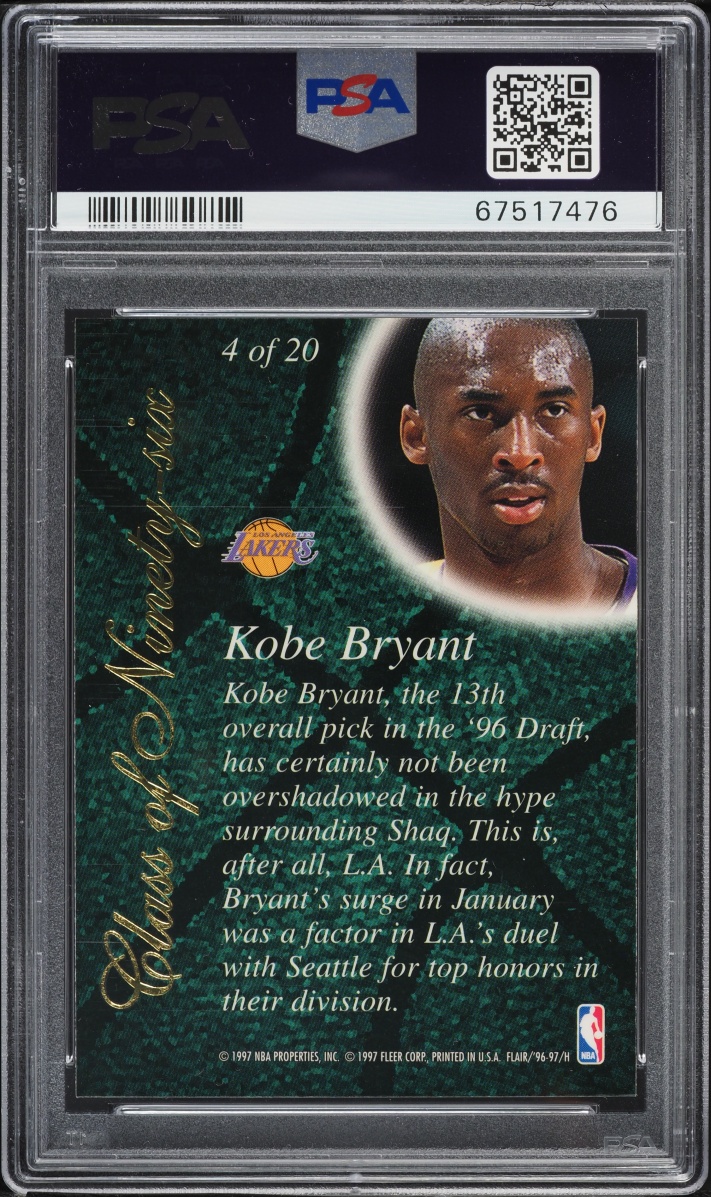 1996 Flair Showcase Class Of '96 Kobe Bryant ROOKIE #4 PSA 9 MINT