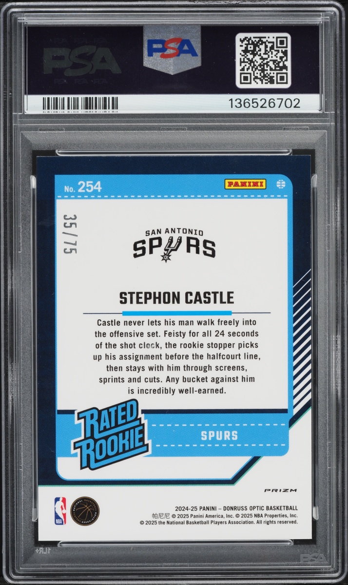 2024 Donruss Optic Red Glitter Stephon Castle ROOKIE /75 #254 PSA 10 GEM MINT