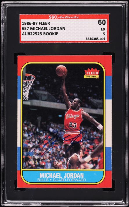 1986 Fleer Basketball Michael Jordan ROOKIE AUTO #57 SGC 5 EX, UDA LOA