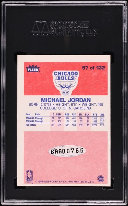 1986 Fleer Basketball Michael Jordan ROOKIE AUTO #57 SGC 5 EX, UDA LOA