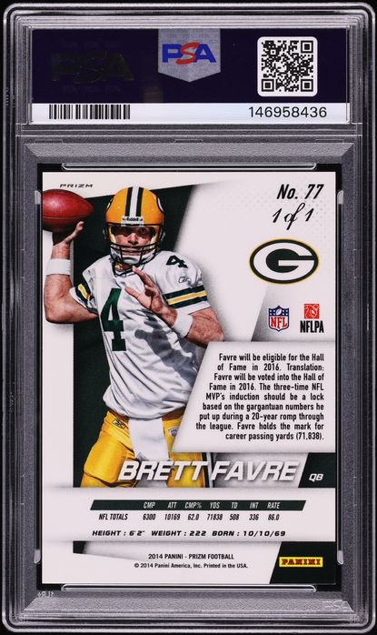 2014 Panini Prizm Black Finite Brett Favre 1/1 #77 PSA 10 GEM MINT