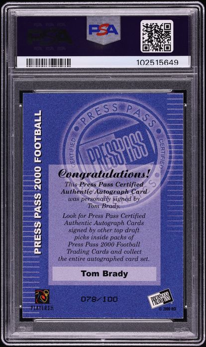 2000 Press Pass Gold Standout Signatures Tom Brady ROOKIE AUTO /100 PSA 8 NM-MT