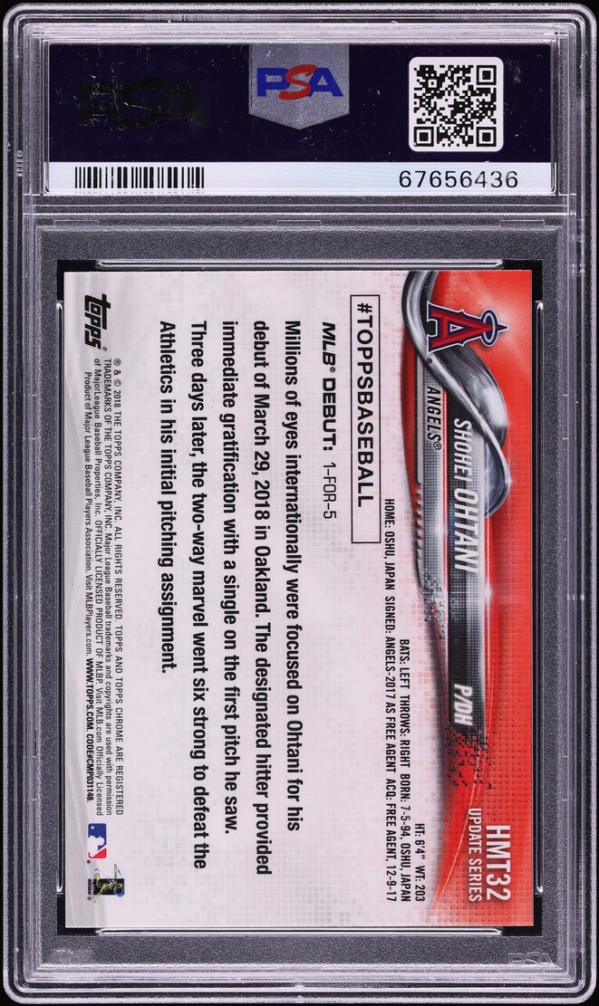 2018 Topps Chrome Update Shohei Ohtani ROOKIE #HMT32 PSA 10 GEM MINT