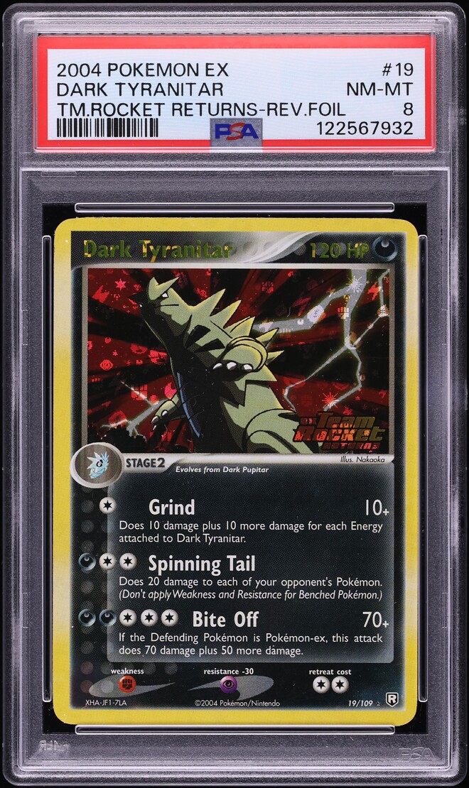 2004 Pokemon EX Team Rocket Returns Reverse Holo Dark Tyranitar #19 PSA 8 NM-MT