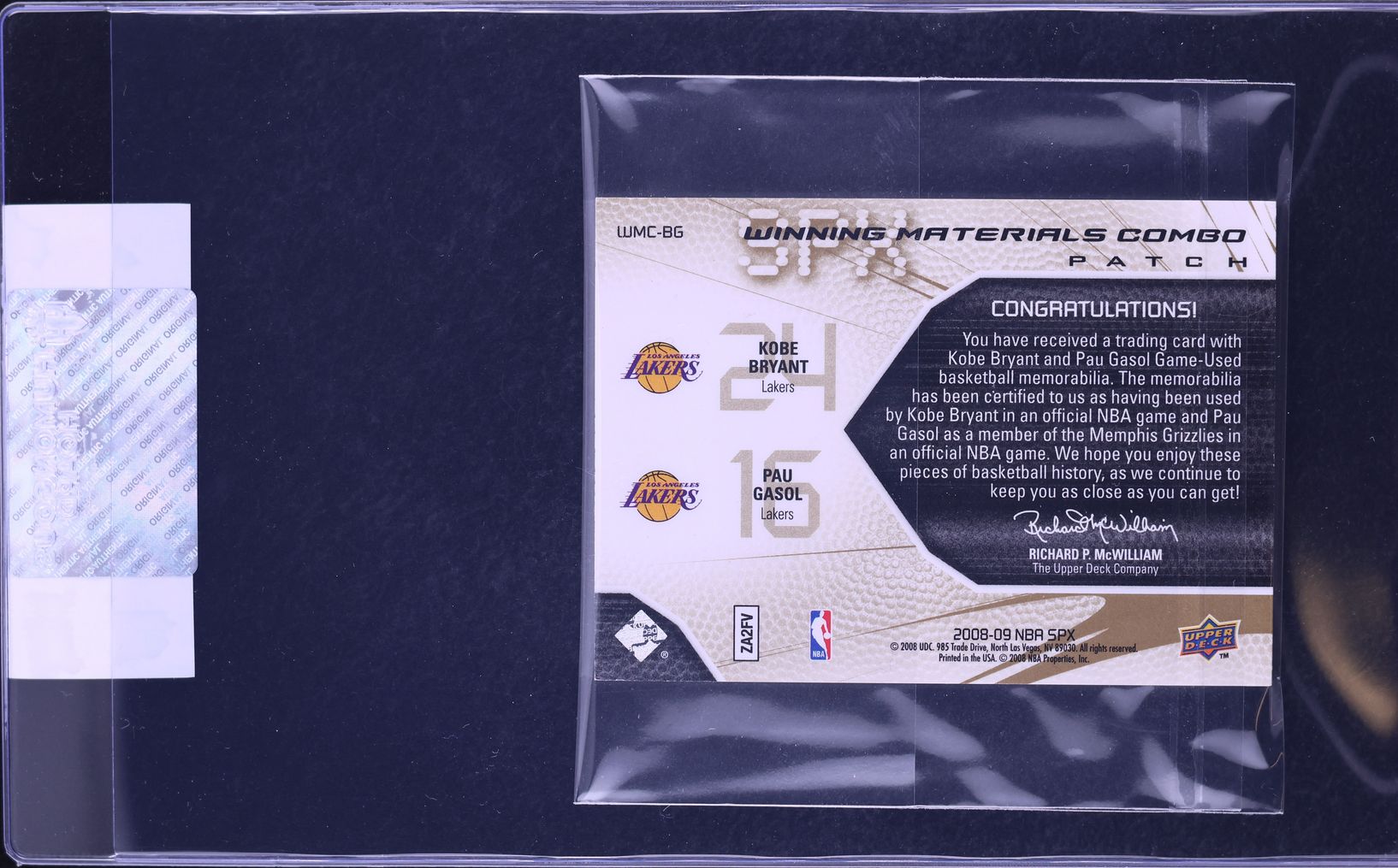2008 SPx Winning Materials Combo Kobe Bryant Pau Gasol PATCH /25 #WMC-BG CGC AUTH