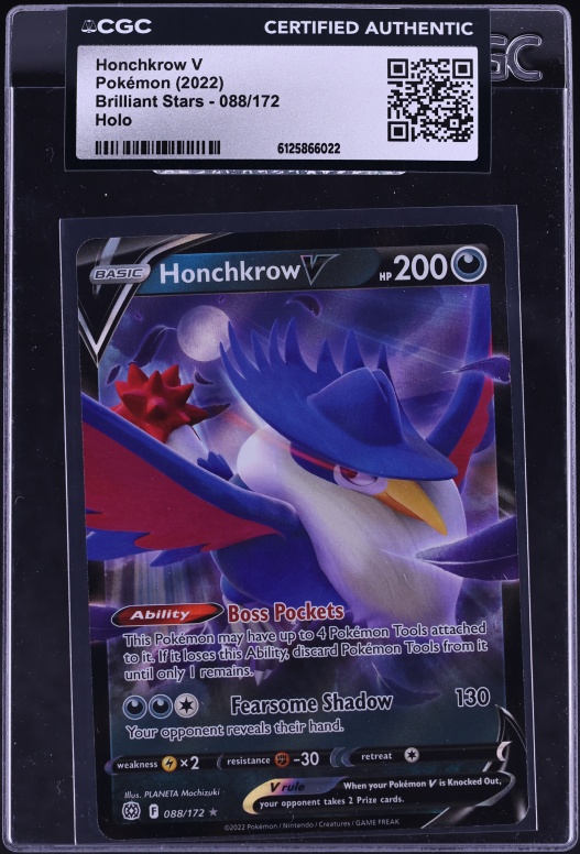 2022 Pokemon Sword & Shield Brilliant Stars Alt Art Honchkrow V #88 CGC AUTH