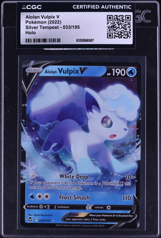 alolan vulpix v pokemon card - Vstar 034/195- Silver Tempest - Ultra Rare the trusted official grading guarantees its condition Alolan Vulpix V full art