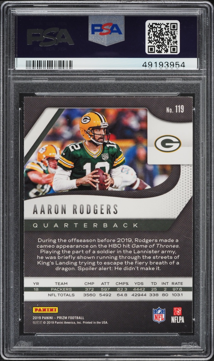 2019 Panini Prizm Aaron Rodgers #119 PSA 10 GEM MINT