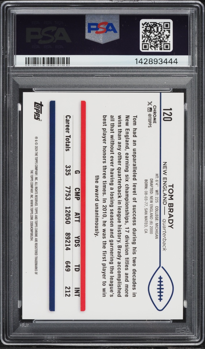 2024 Topps Chrome Orange Wave Tom Brady /25 #120 PSA 9 MINT