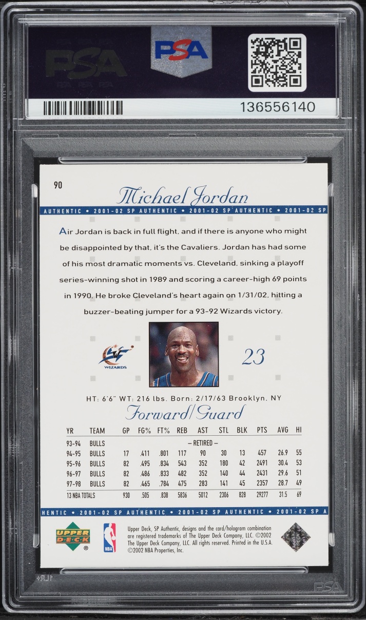 2001 SP Authentic Michael Jordan #90 PSA 10 GEM MINT